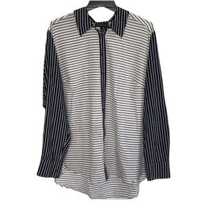 NWT LANE BRYANT | Navy Blue White Striped Button Up Collared Dress Shirt